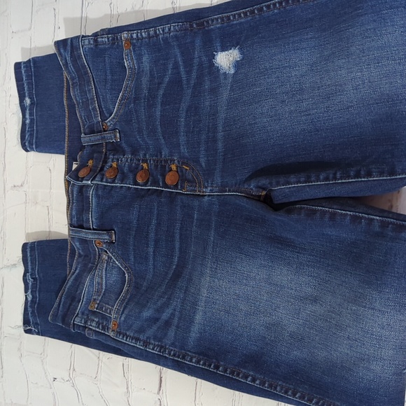 MADEWELL 10" HIGH-RISE BUTTONFLY DISTRESSED RAW HEM SKINNY JEANS (SIZE 27) - Picture 3 of 6